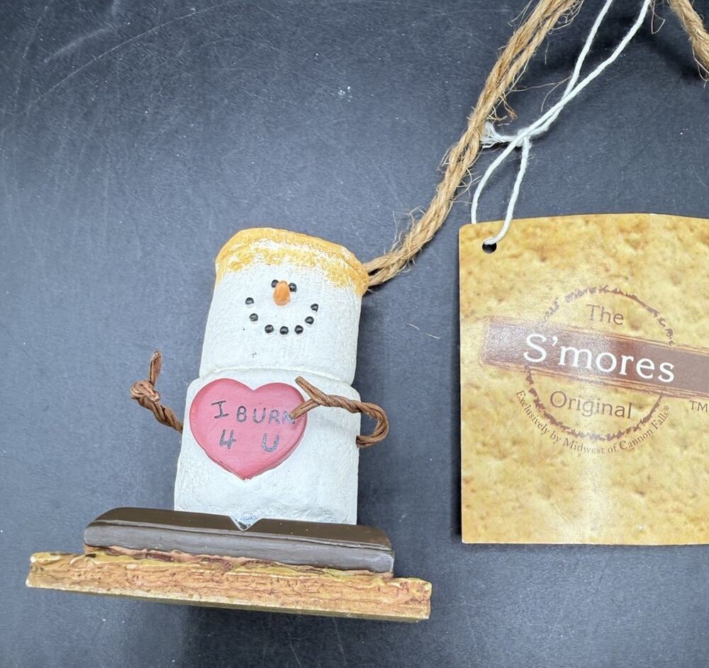 Midwest Original S’mores Ornament - Snowman with Heart "I Burn 4 U" NWT